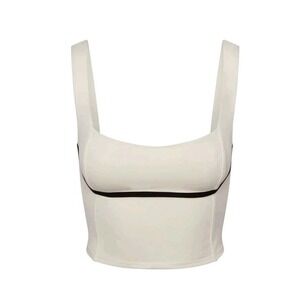 Monday Body Zion Tank Top Small Ivory Black Piping Yoga Workout Sporty New